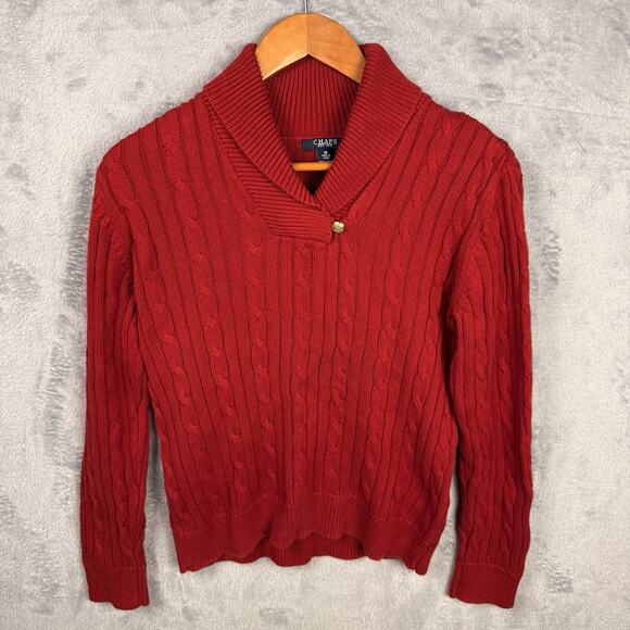 Chaps Women’s Sweater Shawl Neck Pull Over Preppy Academia Old Money Red M - Picture 1 of 7